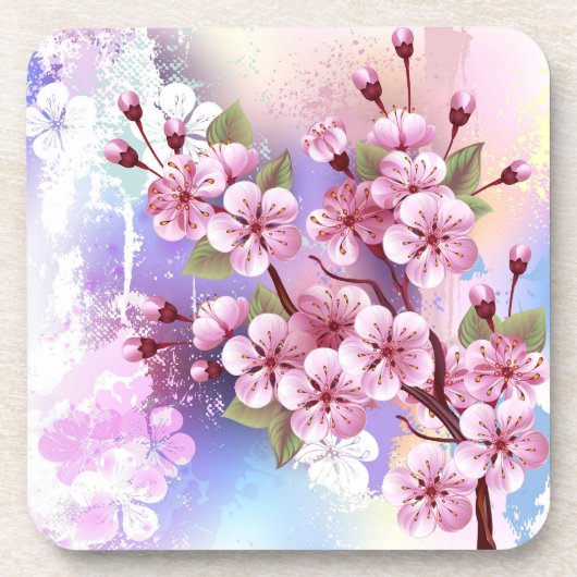 絵の背景に淡い桜 コースター (正面)