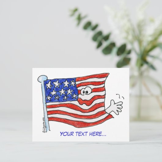 絵はがきをなびかせる漫画のアメリカ国旗 ポストカード (スタンド正面)