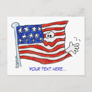 絵はがきをなびかせる漫画のアメリカ国旗 ポストカード