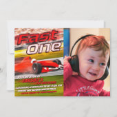 絵はがき付きのスピードレースバースデー招待状 招待状 (正面)