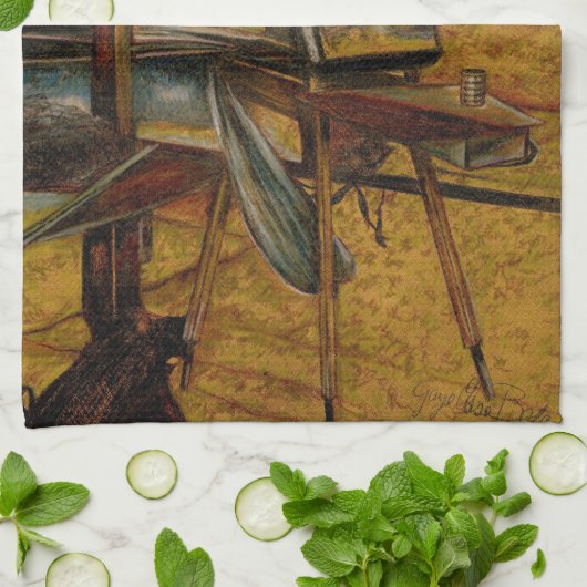 絵はす素晴らしべて1本の筆跡から始まる キッチンタオル (折り畳み)