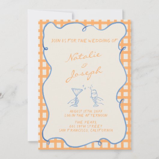 絵を描お洒落カラフル手を結婚加える 招待状 (正面)