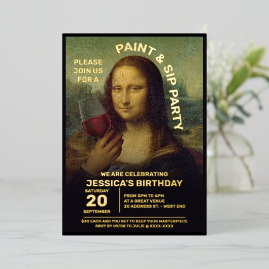 絵を描お酒の誕生日パーティー 箔招待状 (立ち正面)