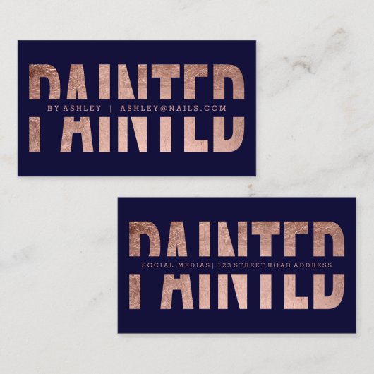 絵を描かれたロゴはばら色の金ゴールドのタイポグラフィ海軍を切り取りました 名刺 (正面/裏面)
