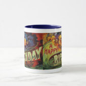 絵を描かれるハッピーバースデーのヴィンテージ マグカップ (中央)
