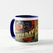 絵を描かれるハッピーバースデーのヴィンテージ マグカップ (正面左)