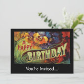 絵を描かれるハッピーバースデーのヴィンテージ 招待状 (スタンド正面)