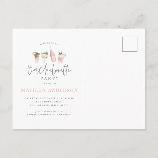 絵を描かれる水彩画はバチェロレッテのinvitを飲みます インビテーションポストカード (裏面)