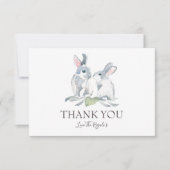 絵を描かわいらし水の色のバニーと緑の葉 サンキューカード (正面)