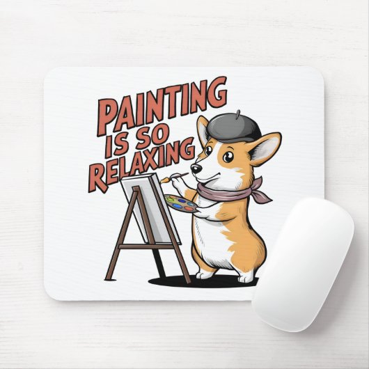絵を描くのはとてもリラックスできる コーギーアーティスト マウスパッド (マウス)