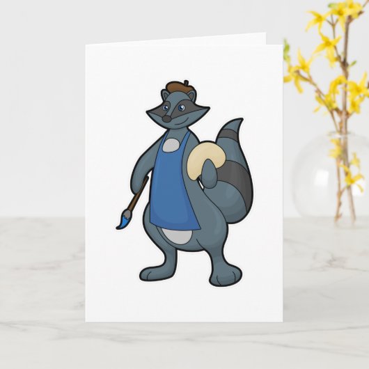 絵を描くアライグマ カード (黄色い花)