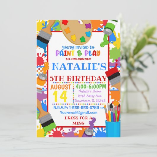 絵を描くアート誕生日パーティー招待状 招待状 (スタンド正面)