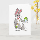 絵を描くウサギと卵 カード (黄色い花)