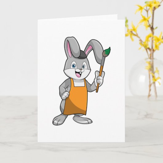 絵を描くウサギ カード (黄色い花)