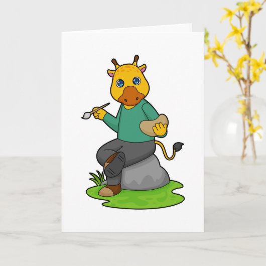 絵を描くキリン カード (黄色い花)