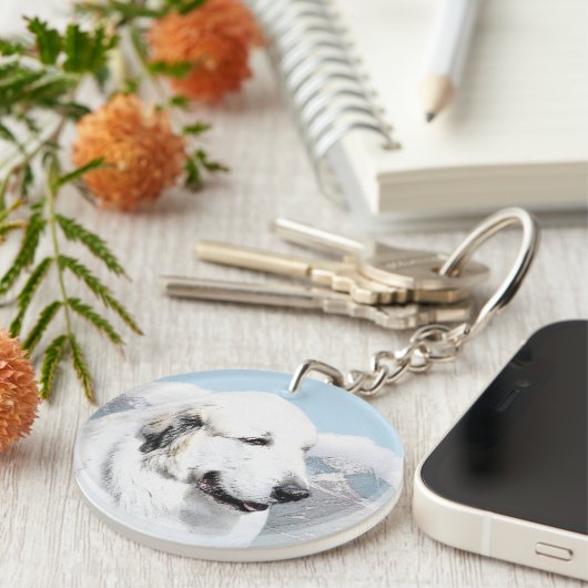 絵を描くグレート・ピレニーズ-元の犬の芸術 キーホルダー (正面右)