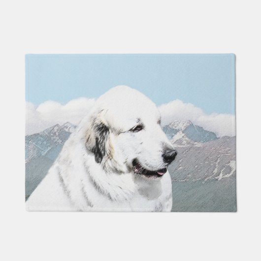 絵を描くグレート・ピレニーズ-元の犬の芸術 ドアマット (正面)