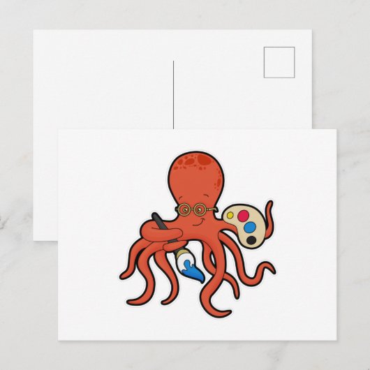 絵を描くタコ ポストカード (正面/裏面)