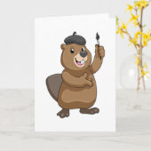 絵を描くビーバー カード (黄色い花)