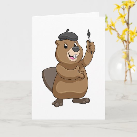 絵を描くビーバー カード (黄色い花)