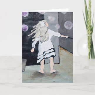 絵を描く泡および詩カードを吹いている女の子 カード