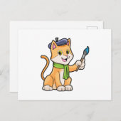 絵を描く猫 - ブラシとスカーフを身に着けて ポストカード (正面/裏面)