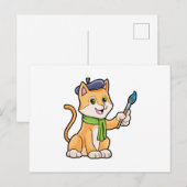 絵を描く猫 - ブラシとスカーフ付き ポストカード (正面/裏面)