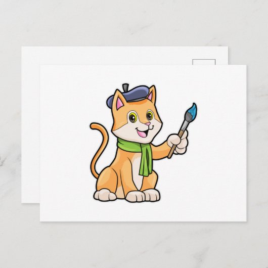 絵を描く猫 - ブラシとスカーフ ポストカード