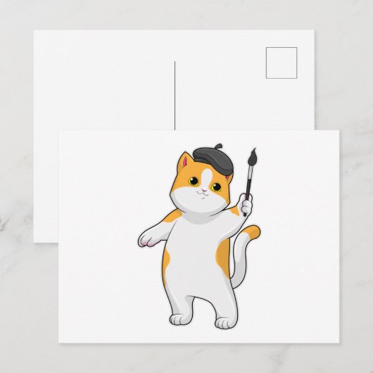 絵を描く猫 ポストカード (正面/裏面)