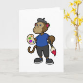 絵を描く猿(絵具と筆を持つ) カード (黄色い花)