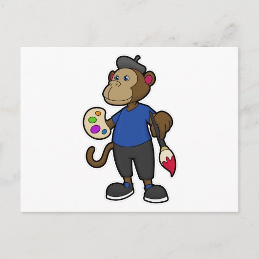 絵を描く猿（絵具と筆を持つ) ポストカード (正面)