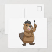 絵を描く道具を持ったビーバー ポストカード (正面/裏面)