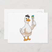 絵を描く道具を持ったペイント職人としてのダック ポストカード (正面/裏面)