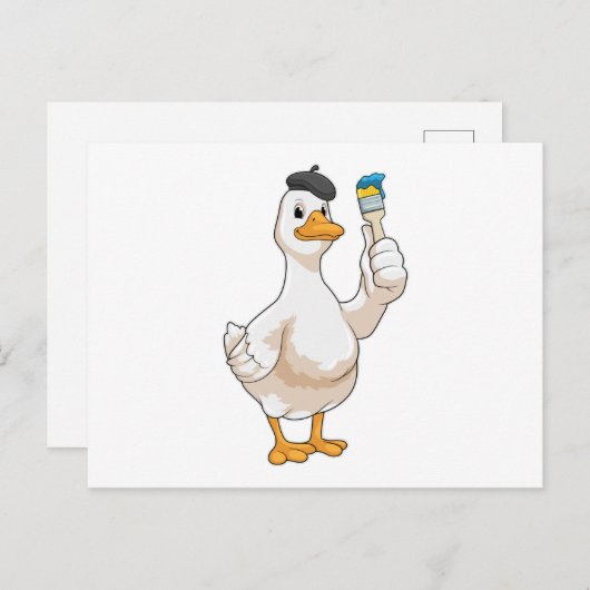絵を描く道具を持ったペイント職人としてのダック ポストカード (正面/裏面)