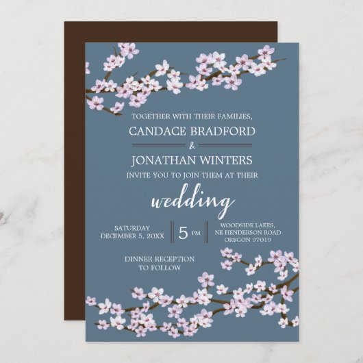 絵を描さくらんぼの結婚花 招待状 (正面/裏面)