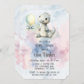 絵を描しぶきはき愛らしい恐竜の赤ちゃんシャワー 招待状 (正面/裏面)