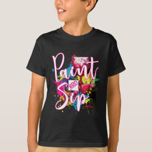 絵を描とSIPパーティーアートナイトワインキャンバスノベルティ Tシャツ