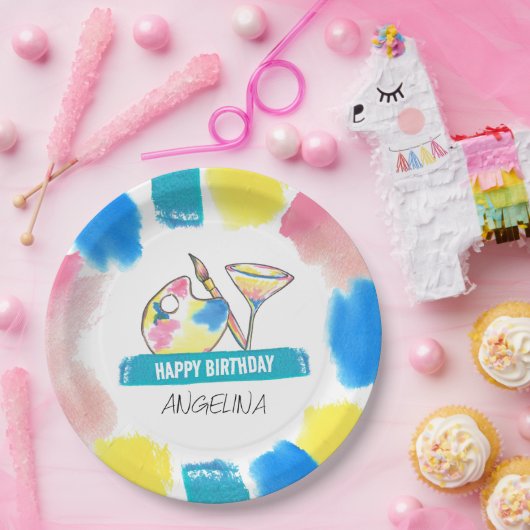 絵を描とSip大人ワイン誕生日絵を描のパーティー ペーパープレート (パーティー)