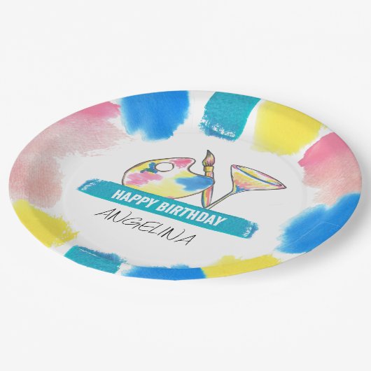 絵を描とSip大人ワイン誕生日絵を描のパーティー ペーパープレート (アングル)