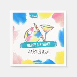 絵を描とSip誕生日の絵を描パーティーとワイン スタンダードカクテルナプキン