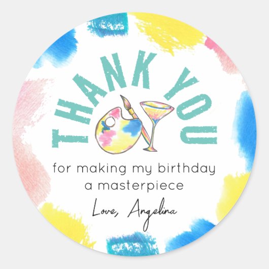 絵を描とSIP誕生日ワインパーティーの好意ありがとう ラウンドシール (正面)