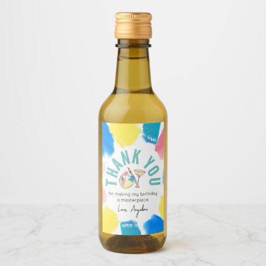 絵を描とSIP誕生日ワインパーティーの好意ありがとう ワインラベル (正面)