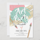 絵を描のアートスタイリッシュパーティーモダンGIrl誕生日 招待状 (正面)