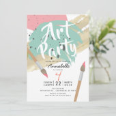 絵を描のアートスタイリッシュパーティーモダンGIrl誕生日 招待状 (スタンド正面)