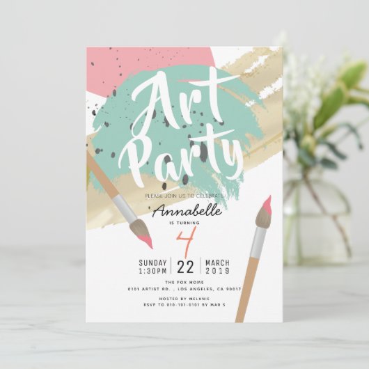 絵を描のアートスタイリッシュパーティーモダンGIrl誕生日 招待状 (スタンド正面)