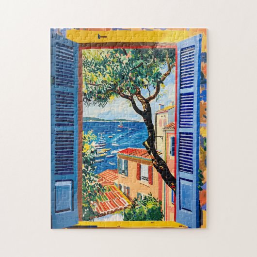 絵を描のテラス海の地中海の景色 ジグソーパズル (縦)