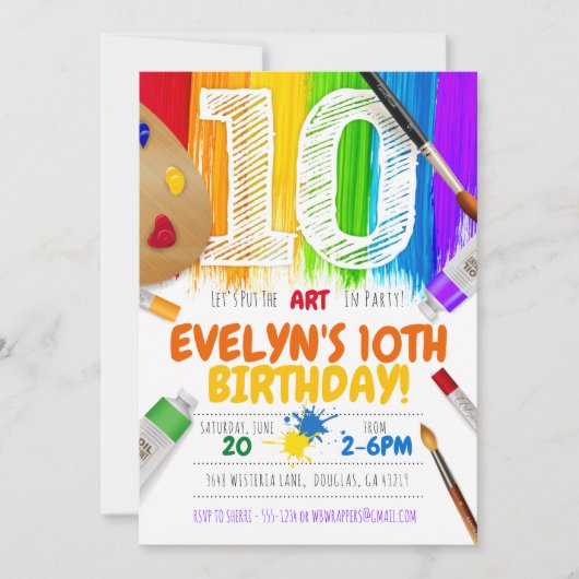 絵を描のパーティの招待状、Art Birthday Party - 10 招待状 (正面)