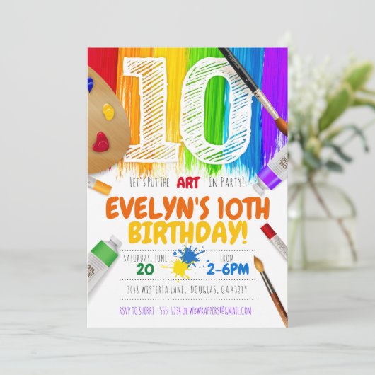 絵を描のパーティの招待状、Art Birthday Party - 10 招待状 (スタンド正面)