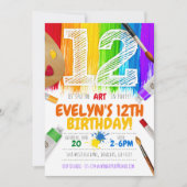絵を描のパーティの招待状、Art Birthday Party - 12 招待状 (正面)