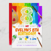 絵を描のパーティの招待状、Art Birthday Party - 8 招待状 (正面/裏面)
